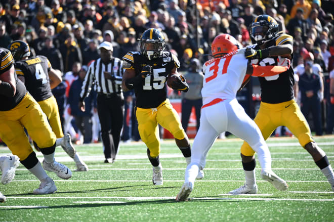 Tyler Goodson leads the Iowa rushing attack against Illinois.