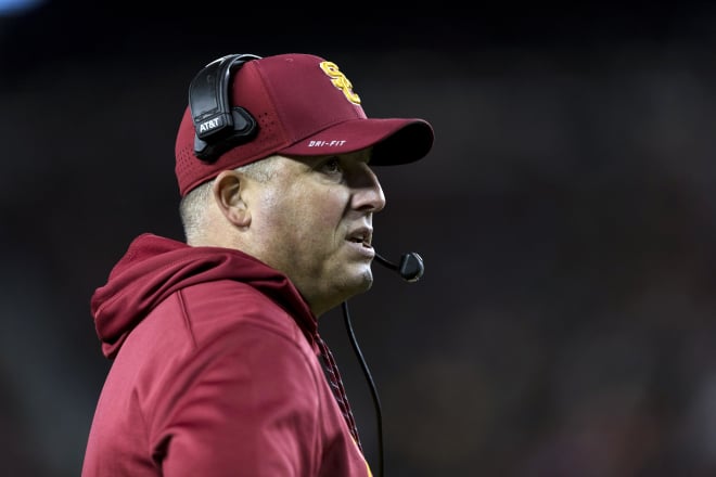 USC coach Clay Helton is hoping to lead his Trojans to a fifth win in six games as they host UCLA on Saturday.