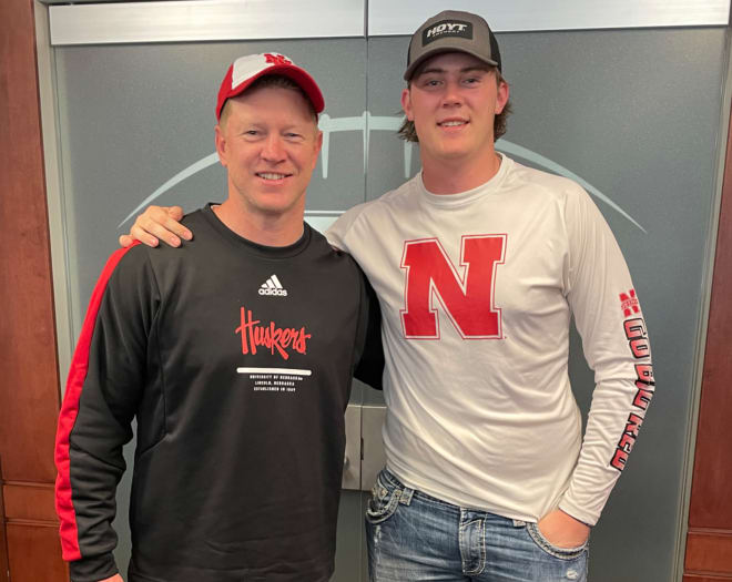 2023 OT Brock Knutson with Nebraska head coach Scott Frost