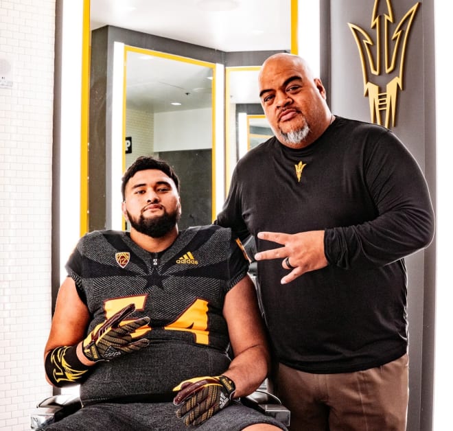 Joey Su'a  with ASU OL coach Saga Tuitele during his official visit (Joey Su'a Twitter)