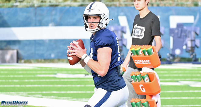 A file photo of Penn State Nittany Lions quarterback Sean Clifford passing during a previous practice. BWI photo