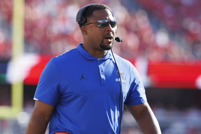 Buffalo Bulls head coach Maurice Linguist during the third quarter against the Wisconsin Badgers at Camp Randall Stadium. Photo | Jeff Hanisch-USA TODAY Sports