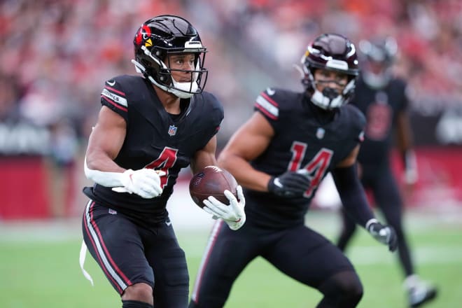 Arizona Cardinals wide receiver Rondale Moore pauses on the