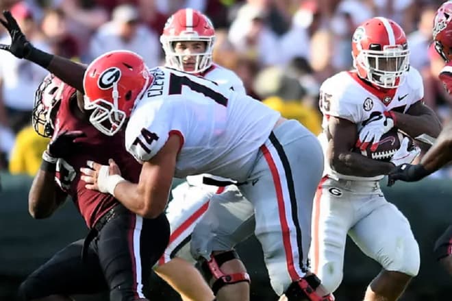 Offensive lineman Ben Cleveland leads all Georgia players this season with an average of 54.0 snaps per game.