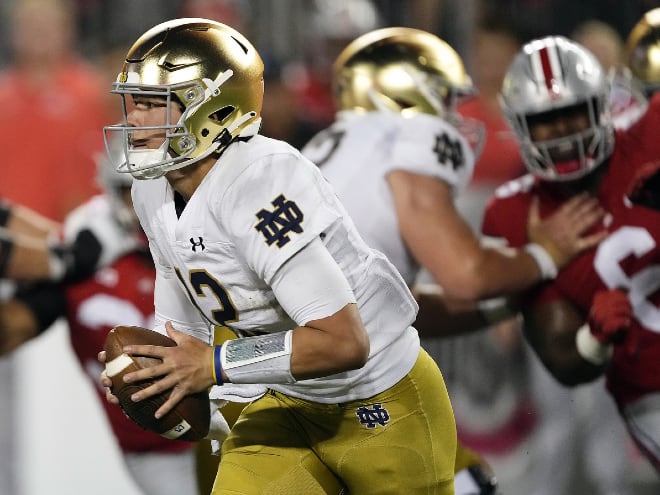 Notre Dame quarterback Tyler Buchner completed 10 passes and rushed 11 times.