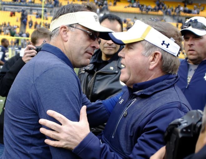 Head coaches Pat Narduzzi and Brian Kelly will meet for the third time in this series. Kelly is 5-1 at Notre Dame versus Pitt, 2-0 against Narduzzi.
