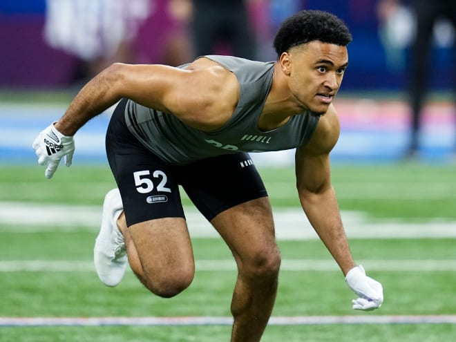 Former Notre Dame safety Brandon Joseph did his on-field workout in Lucas Oil Stadium on Friday at the NFL Scouting Combine.