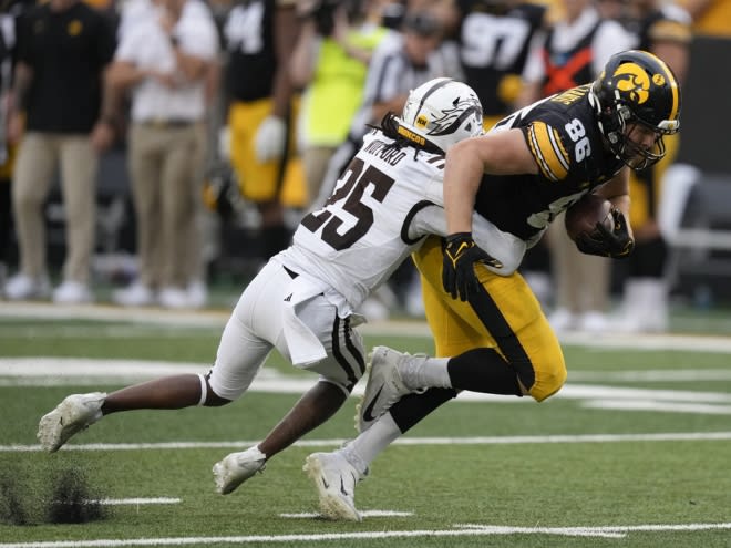 Steven Stilianos (above) and Addison Ostrenga will be looked to by the Iowa offense to supplant some of what Luke Lachey could do. 