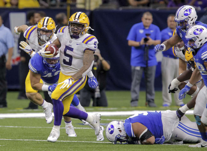 Derrius Guice breaks into the open against BYU during the second half
