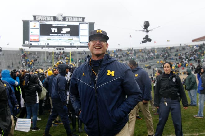 Michigan Wolverines football head coach Jim Harbaugh says the game with MSU is a 'state championship' game.