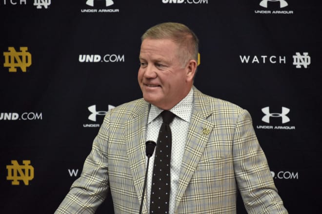 Brian Kelly leads his Irish team into the USC game ranked 13th nationally and 5-1 on the year. 