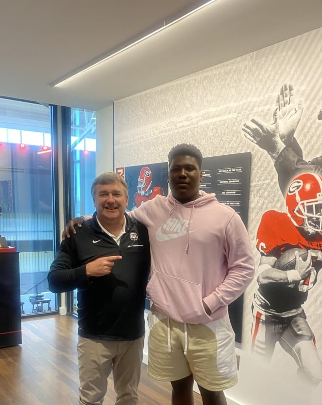 Rivals100 offensive lineman William Satterwhite with Kirby Smart.