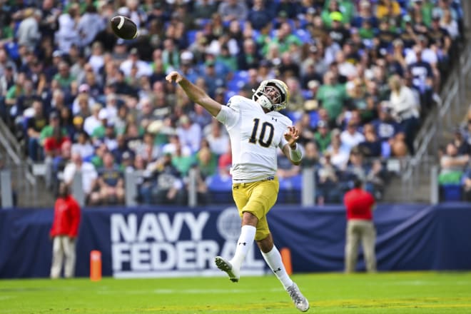 After the best half of his college career, Drew Pyne labored in the second half along with the rest of the Irish.