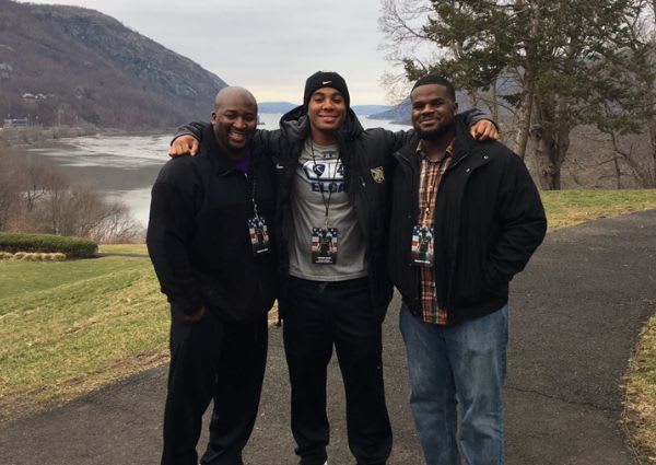 Rivals 2-star RB Trevor Gear (center) on the campus of Army West Point with dad and brother