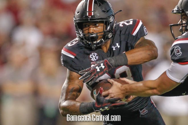 How many yards will Rico Dowdle get on Saturday night in his first Palmetto Bowl? 