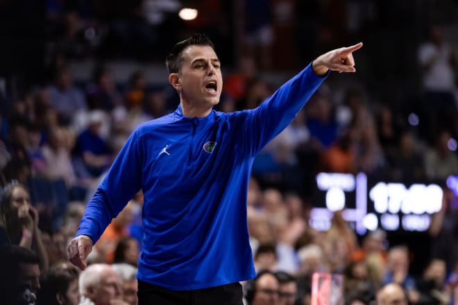  Florida Gators head coach Todd Golden gestures against the Auburn Tigers during the first half at Exactech Arena at the Stephen C. O'Connell Center. Mandatory Credit: Matt Pendleton-USA TODAY Sports