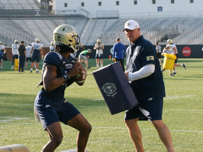 Jeff Sims and Chris Weinke during fall camp
