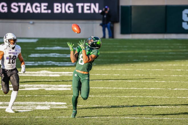 Jalen Nailor had three catches for 99 yards last year against Northwestern, including this 75-yard TD which gave Michigan State a 7-0 lead early in the first quarter. 