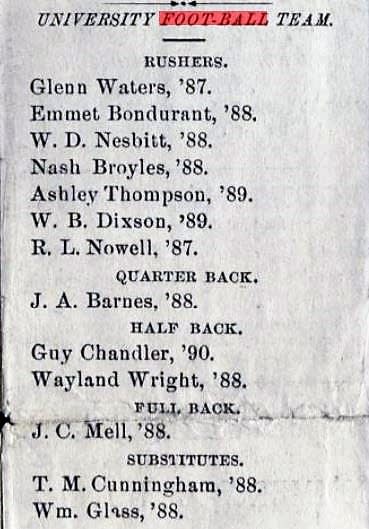UGA's appointed football roster for the 1886-87 academic year.