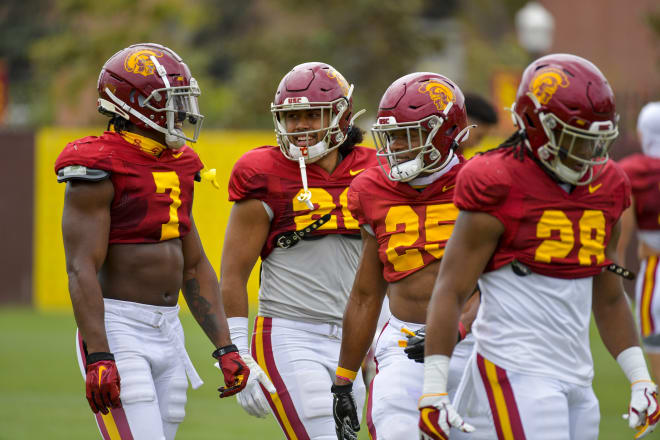 USC running backs (from left) Stephen Carr, Vavae Malepeai, Brandon Campbell and Keaontay Ingram.
