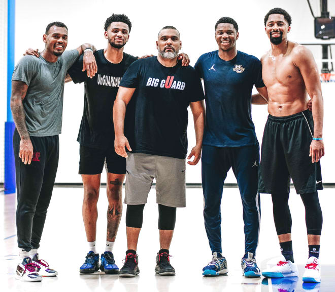 In Olin's Lab, L to R: LA Clippers player (I'll try to get name), Nickeil Alexander-Walker,  Olin Simpllis, Dexter Akanno, Spencer Dinwiddie