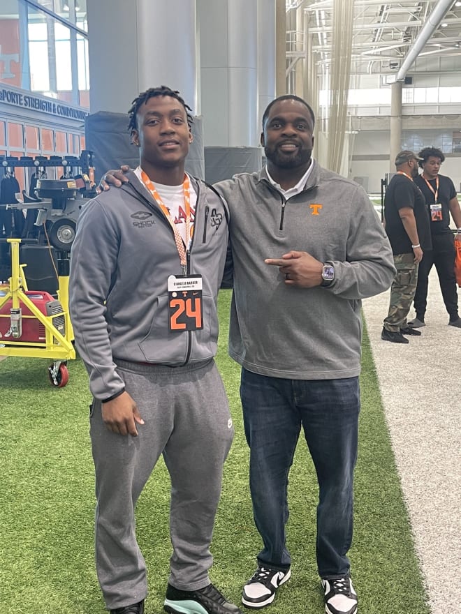 2024 linebacker D'Angelo Barber with Tennessee linebackers coach Brian Jean-Mary while on his visit. 