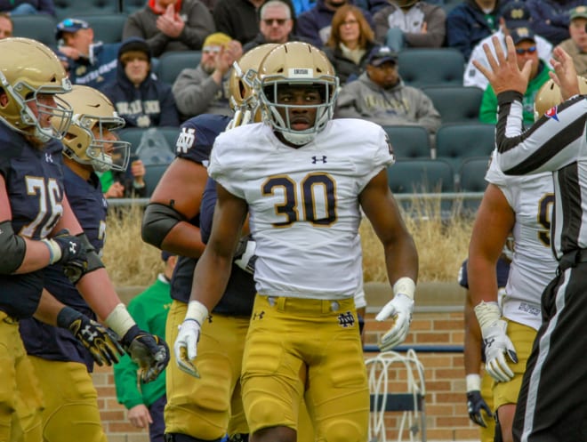 Improvements from junior rover Jeremiah Owusu-Koramoah is an important key for the Notre Dame defense in 2019.