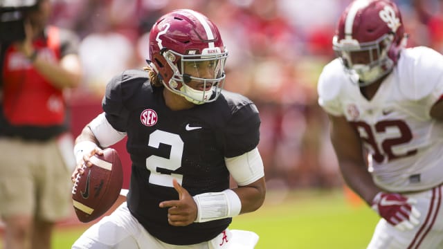 Alabama quarterback Jalen Hurts showed improvement in his downfield passing game this spring. Photo | Laura Chramer
