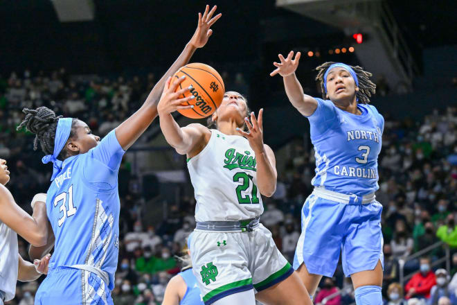 Former five-star prospect Anaya Peoples (21) announced Friday she is transferring from Notre Dame to DePaul.