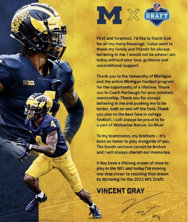 Michigan DB Vincent Gray declares for NFL Draft - Maize&BlueReview