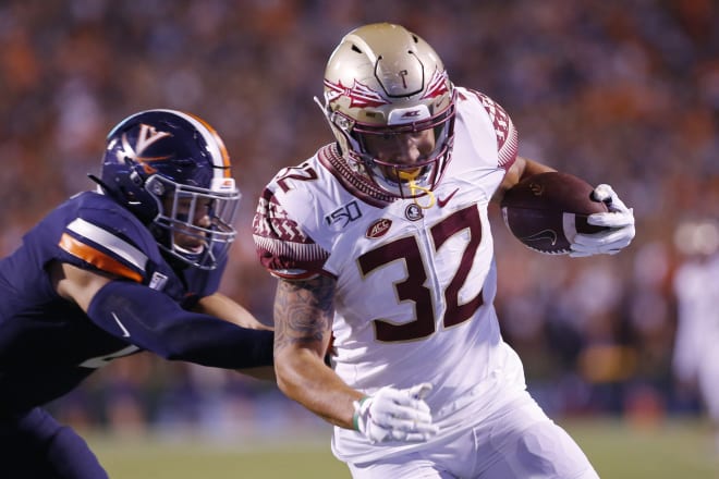 Gabe Nabers scores on a 10-yard TD catch on Saturday night in Florida State's game at Virginia. 