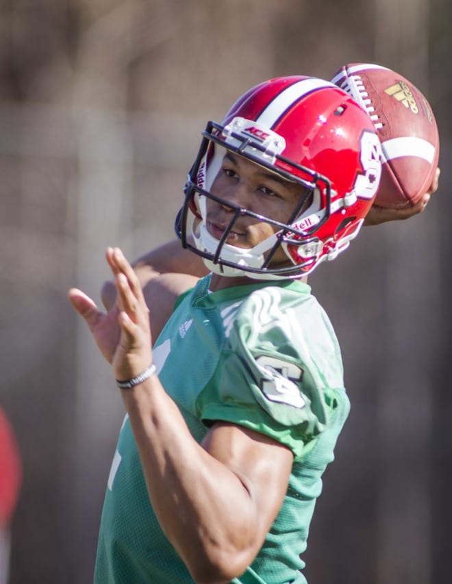 NC State redshirt sophomore quarterback Jalan McClendon is competing for the starting job this spring.