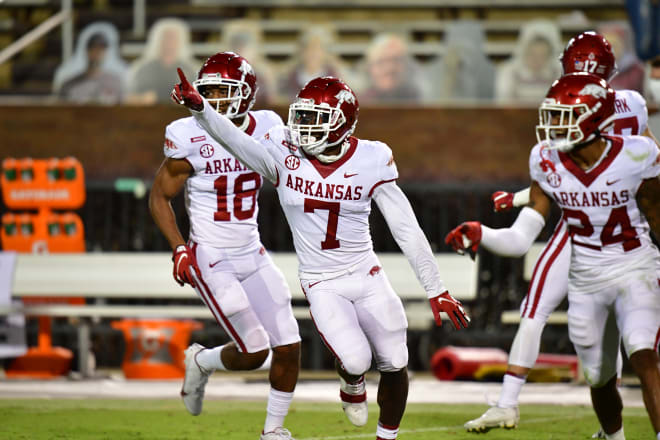 Joe Foucha made two interceptions in Arkansas' win at No. 16 Mississippi State.