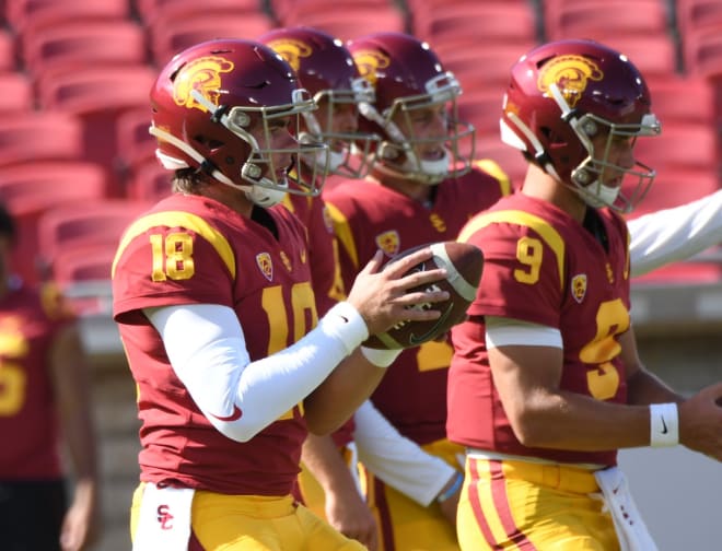 Sophomore JT Daniels (No. 18) was named USC's starting QB for a second straight season while freshman Kedon Slovis (9) was named the backup.