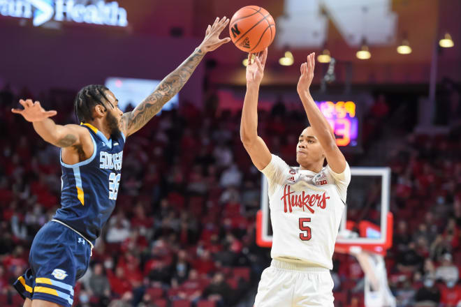 Freshman Bryce McGowens posted his first-career double-double to lead Nebraska to an 82-59 win over Southern on Sunday.