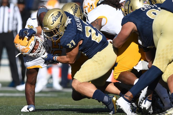 Linebacker Bubba Arslanian is undersized but a tackling machine for Akron.