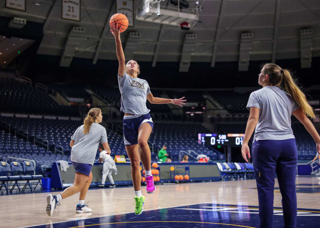 Natalija Marshall shoots a layup during Notre Dame women's basketball practice, Monday at Purcell Pavilion.