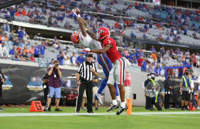 Trevon Grimes goes up to make a touchdown grab against Georgia. 