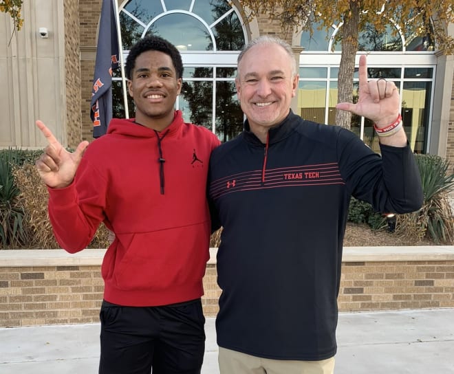 College Station DB A.J. Tisdell with Texas Tech head coach Joey McGuire