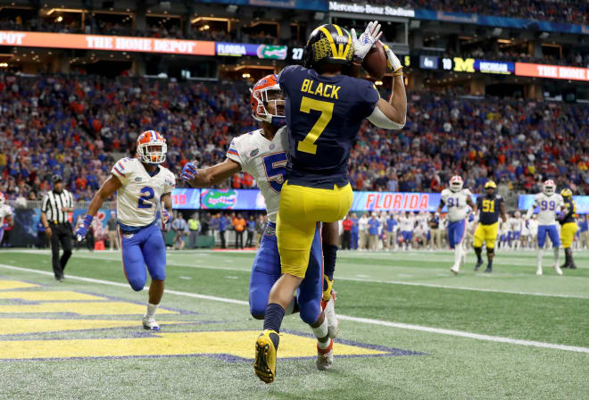 Redshirt freshman wide receiver Tarik Black almost held onto this TD pass, one of many near misses for the Wolverines. 