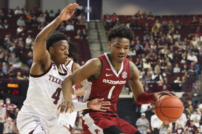 JD Notae scored 31 points in Arkansas' loss at Texas A&M on Saturday.