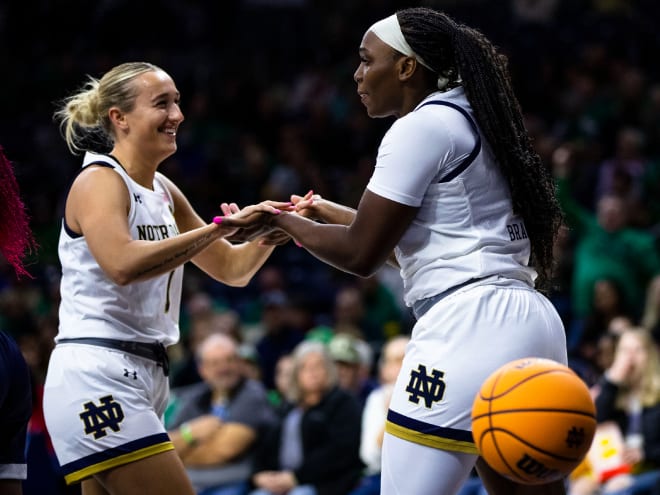 Freshman guard KK Bransford, right, will likely see her role for Notre Dame expand in the absence of guard Dara Mabrey, left.