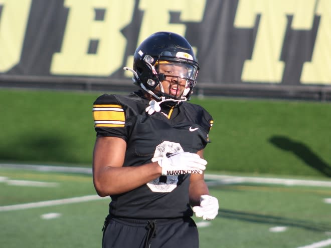 Freshman running back turned receiver, Terrell Washington lines up at Iowa football practice. 