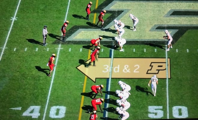 Purdue showed a funky alignment in the third quarter that saw Jackson Anthrop take a "pass" from Jack Plummer that resulted in an eight-yard gain and first down on third-and-two.