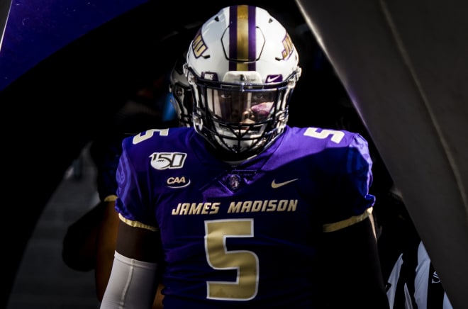 James Madison defensive end Ron'Dell Carter comes out of the tunnel for the captains' meeting and coin toss before the start of the Dukes' win over Morgan State in September.