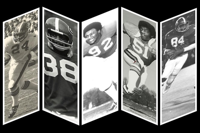 UGA football's First Five (L to R): Horace King, Larry West, Chuck Kinnebrew, Clarence Pope, and Richard Appleby (University of Georgia).