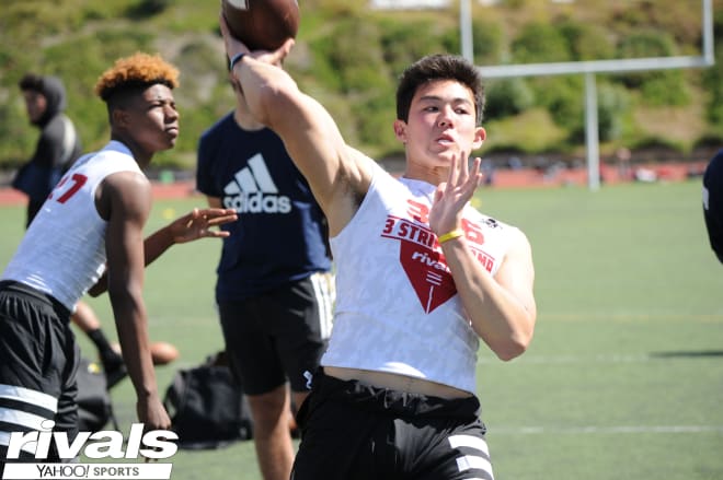Notre Dame quarterback pledge Tyler Buchner at the Los Angeles Rivals Camp in 2018