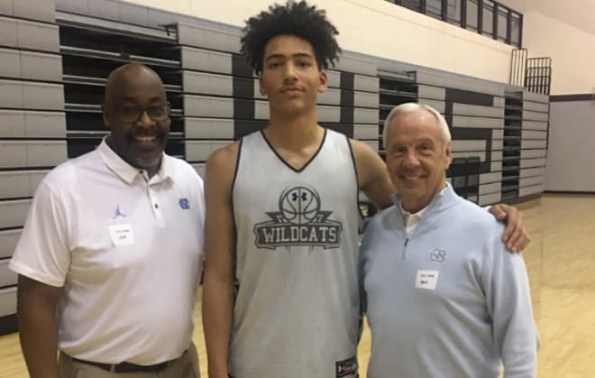 Roy Williams and Steve Robinson checked out 4-star 2019 wing Jalen Wilson last week in Texas.