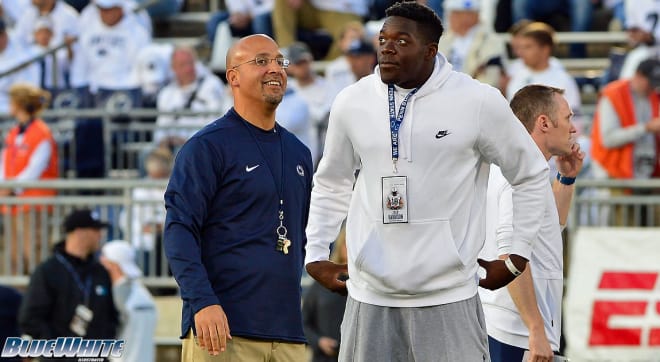 Zach Harrison and James Franklin meet before the Ohio State game in September.