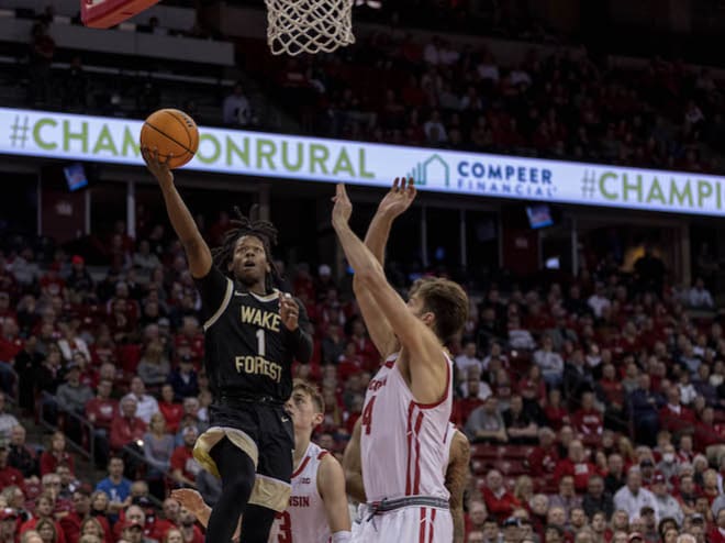 Wake Forest guard Tyree Appleby driving to the rim 